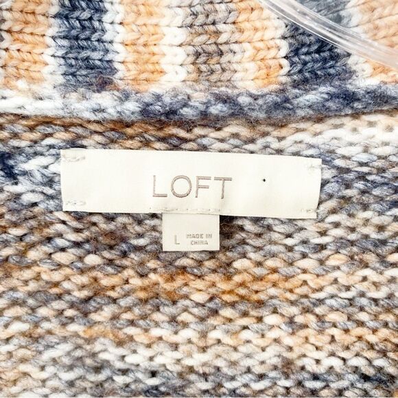 LOFT Chunky Knit Cardigan Sweater Wool Blend Size L Neutral - Picture 3 of 7